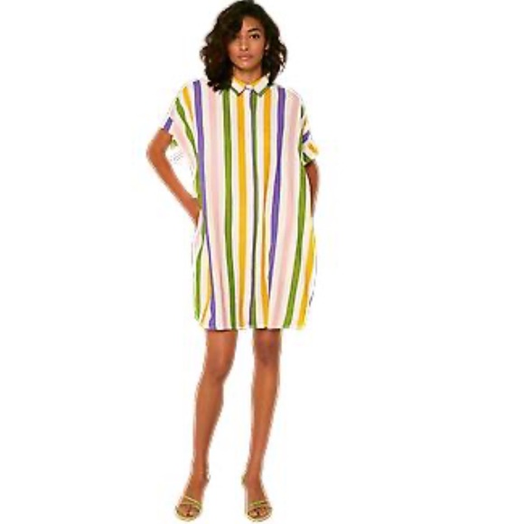 Compañía Fantástica Multi colour striped print midi shirt dress Short Sleeve M - Picture 2 of 16